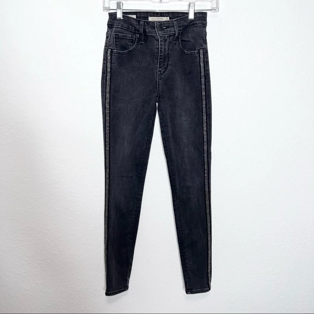 Levi's skinny Jeans women’s Size 24 high rise charcoal gray Beaded Studded A